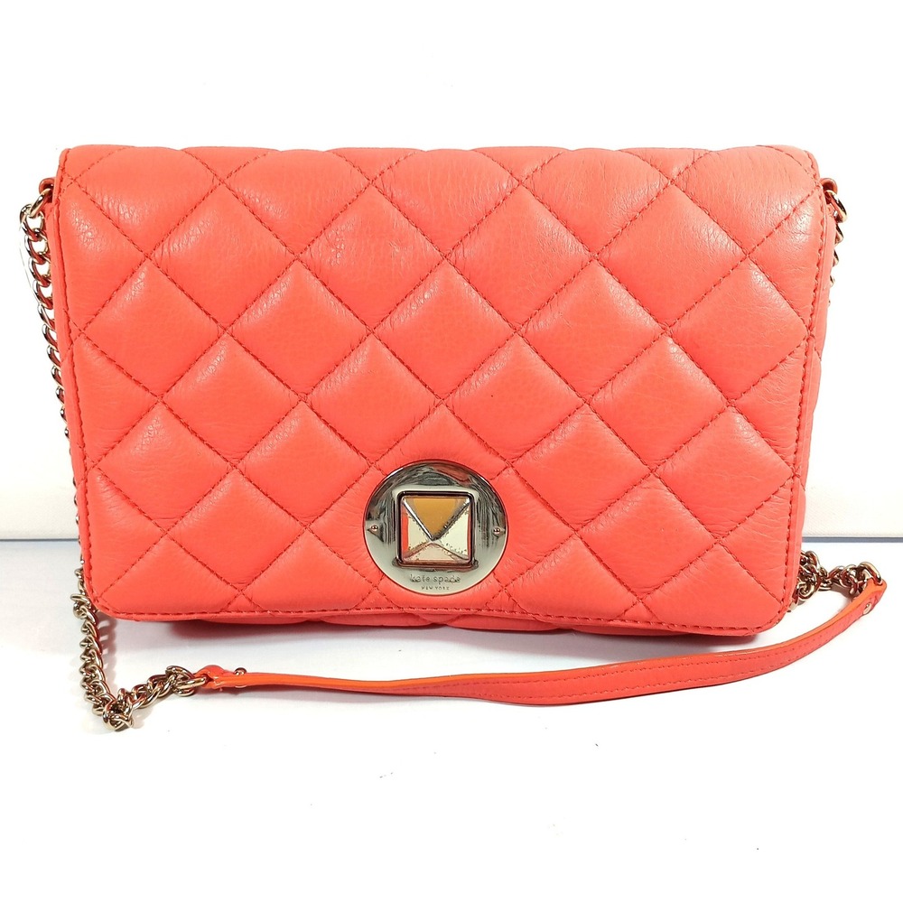 Kate Spade Coral Pink Quilted Leather Crossbody Bag Gold Hardware Medium